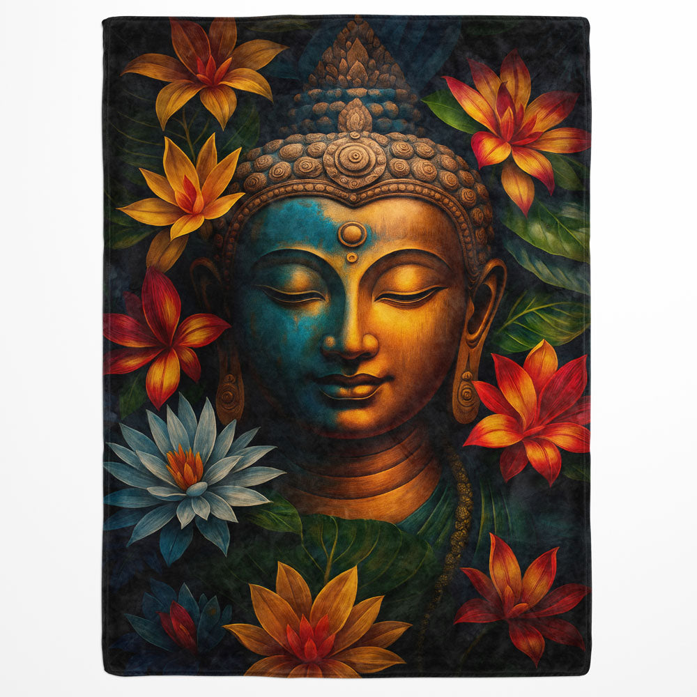 Plaid Bouddha fleurs exotiques