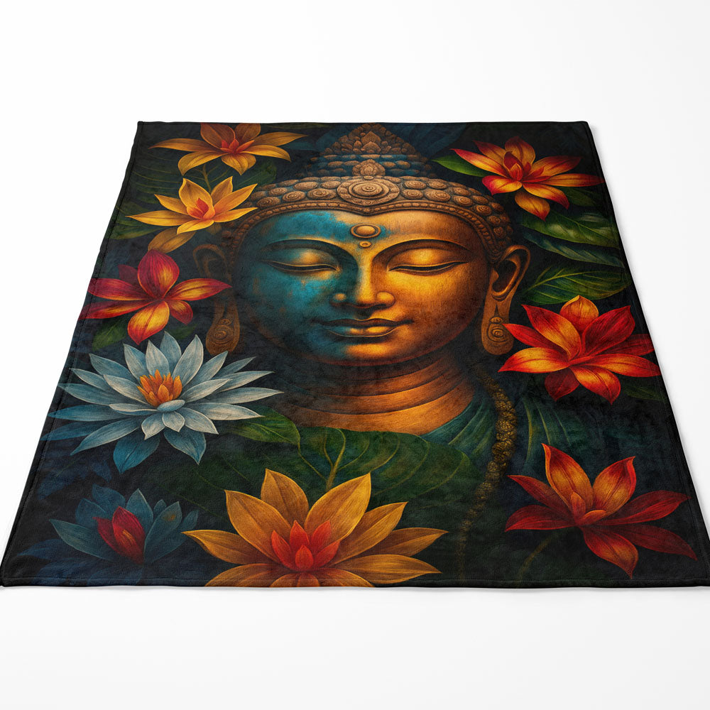 Plaid Bouddha fleurs exotiques