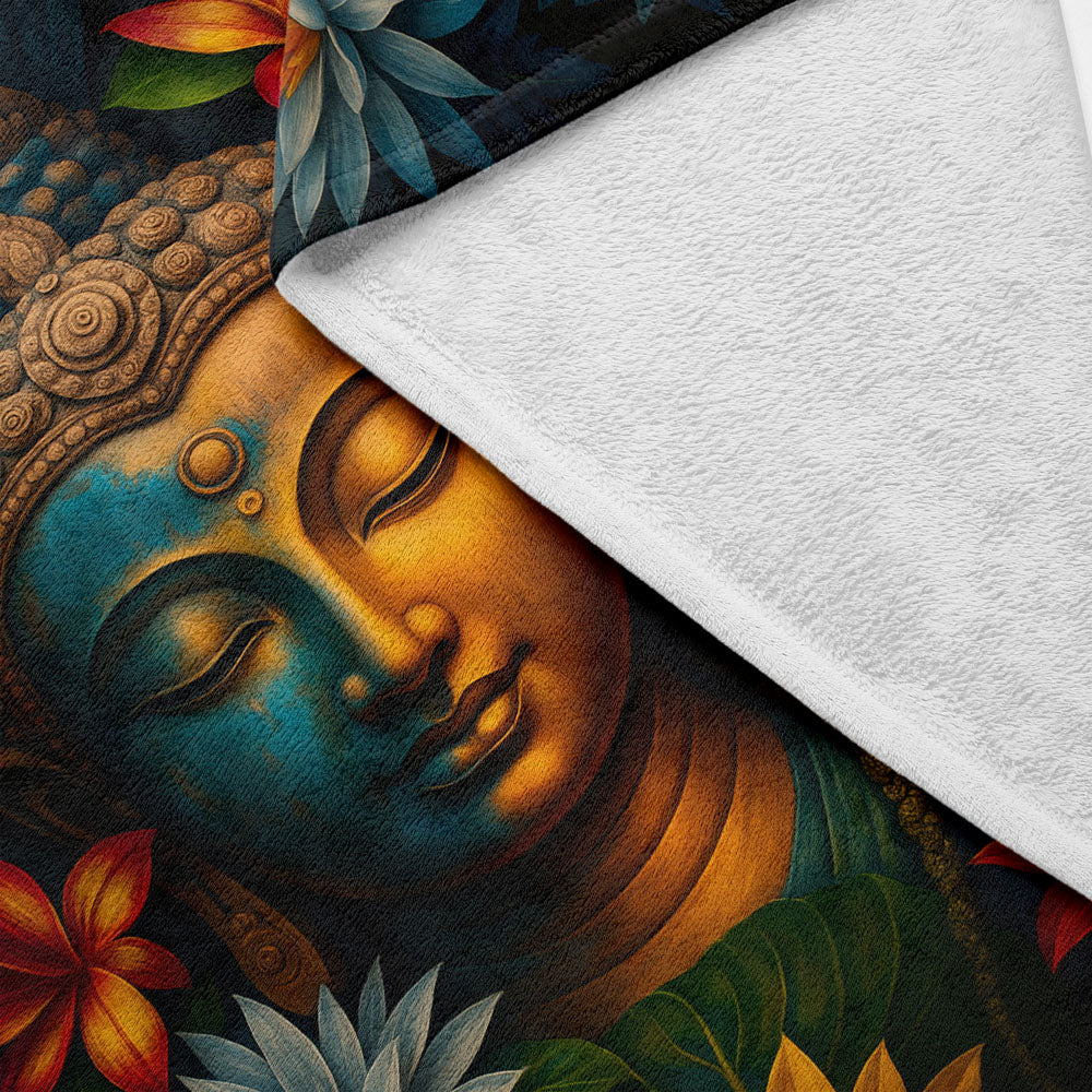 Plaid Bouddha fleurs exotiques