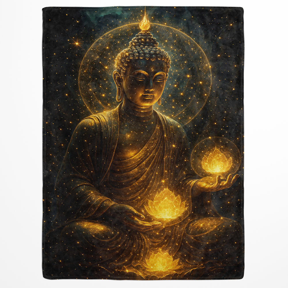 Plaid Bouddha éveil lotus doré
