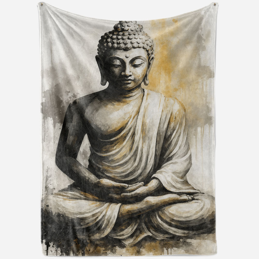 Plaid Bouddha méditation encre noir
