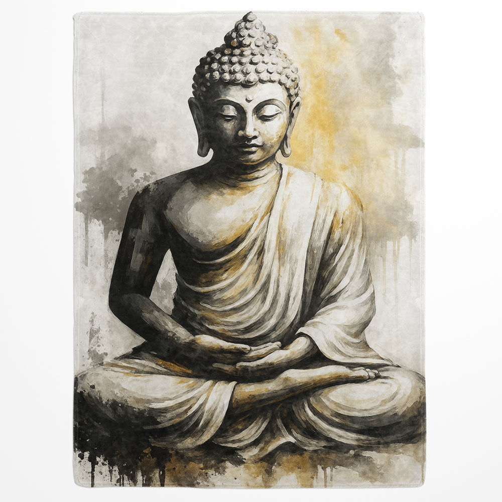 Plaid Bouddha méditation encre noir