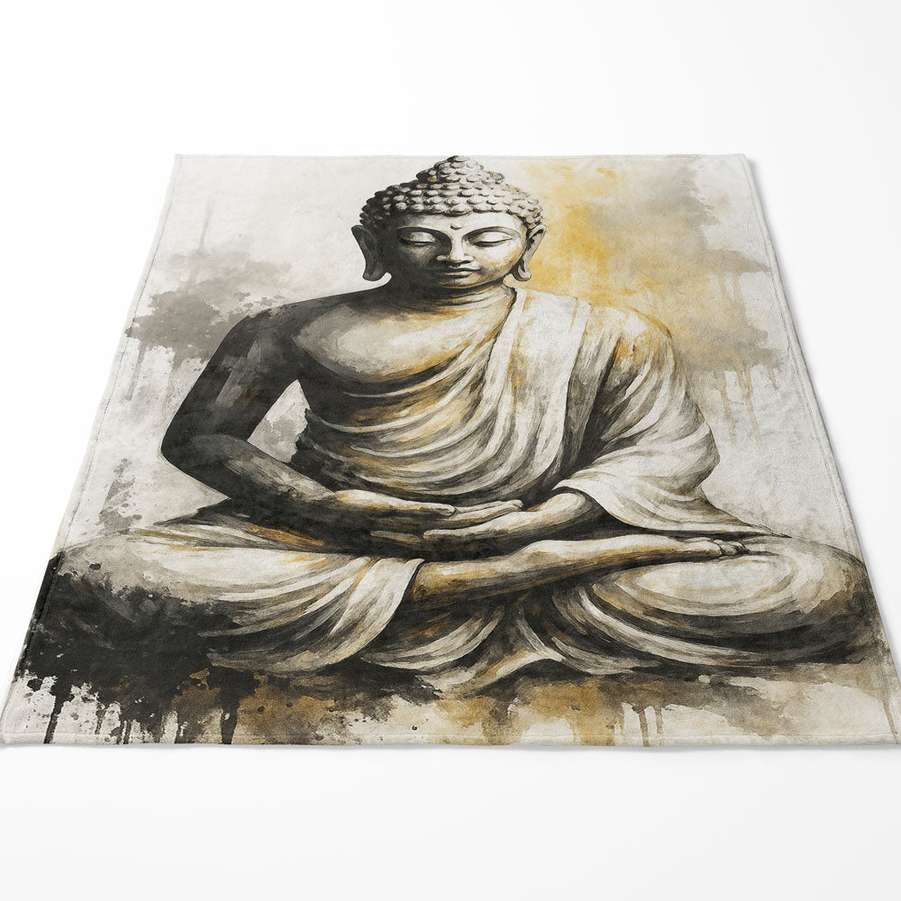 Plaid Bouddha méditation encre noir