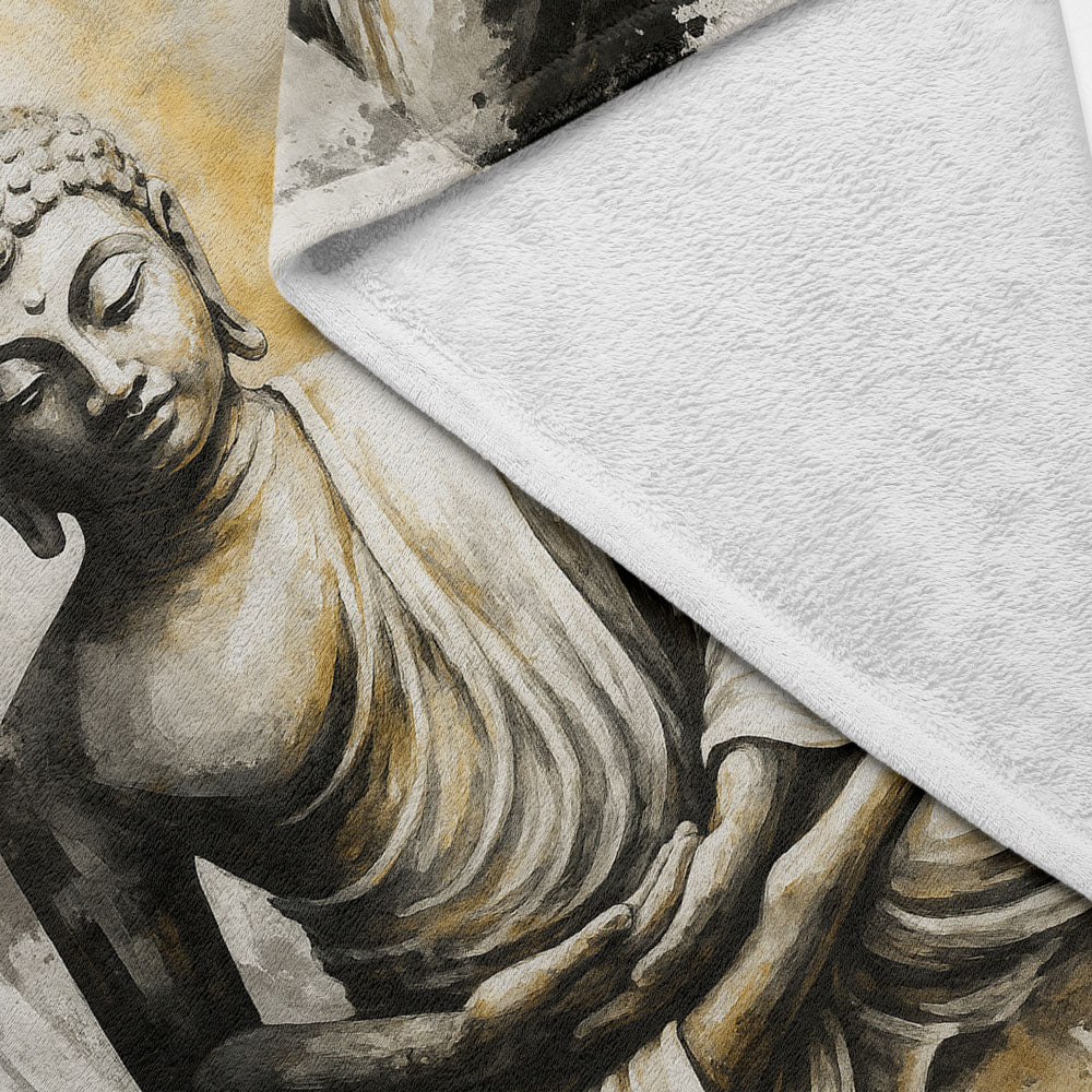 Plaid Bouddha méditation encre noir