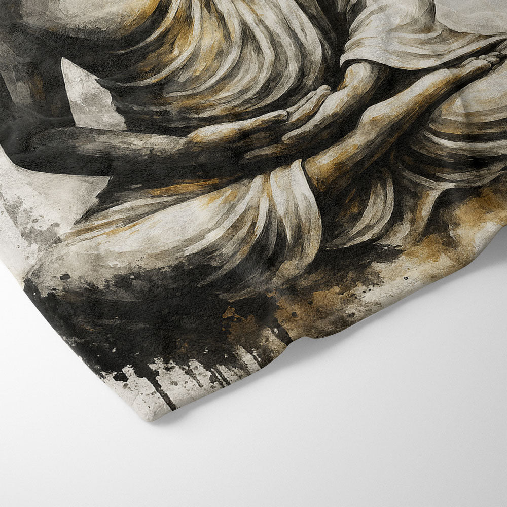 Plaid Bouddha méditation encre noir