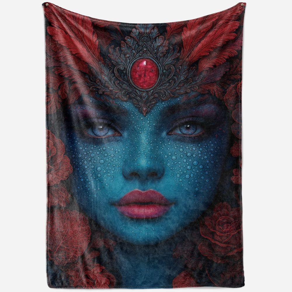 Plaid femme bleu plumes rouges