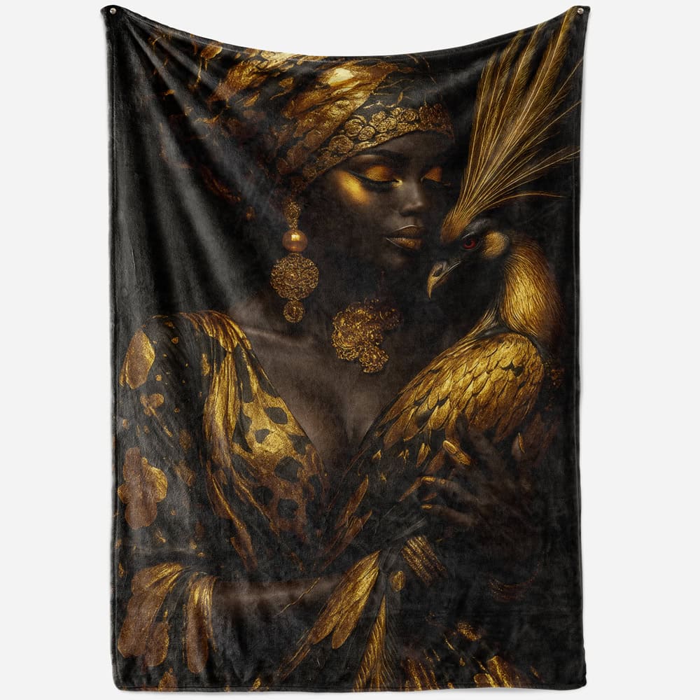 Plaid femme et oiseau en or