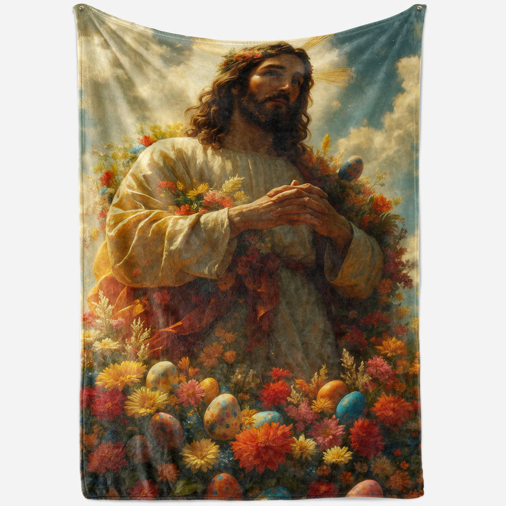 Plaid Jésus fleurs Pâques