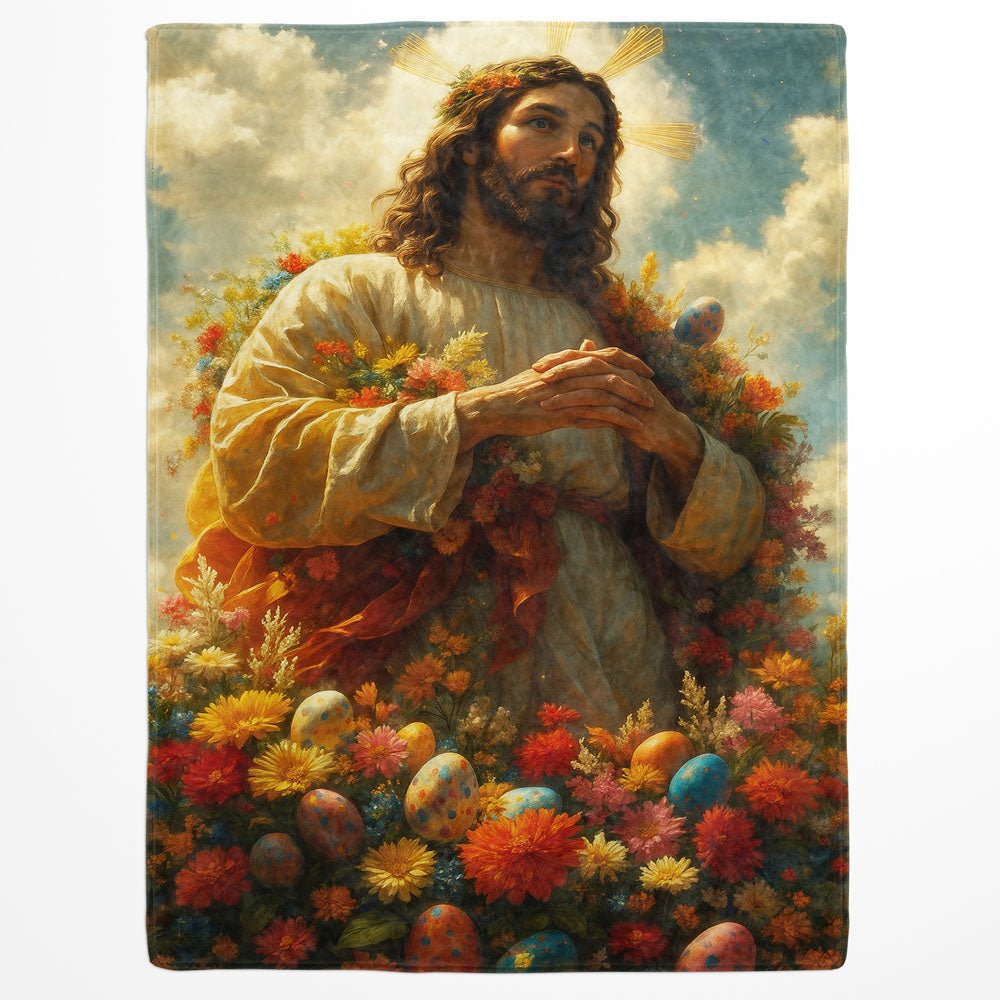 Plaid Jésus fleurs Pâques