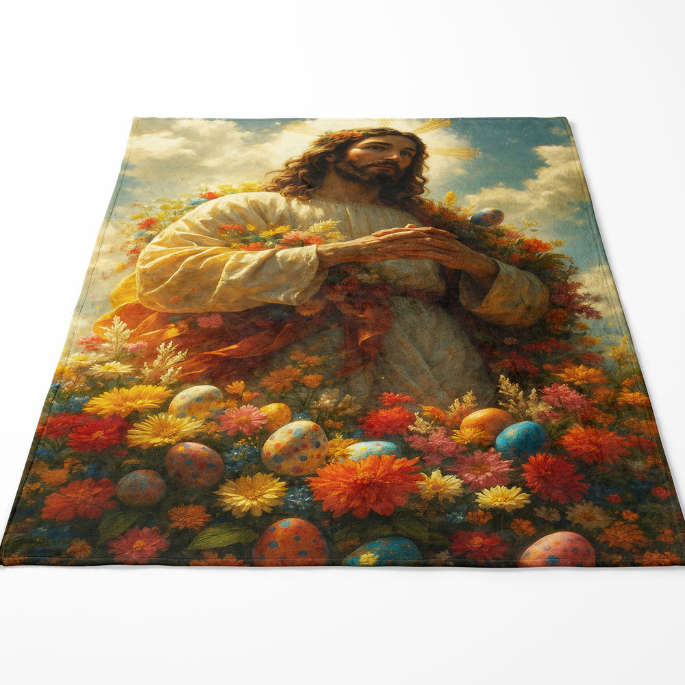 Plaid Jésus fleurs Pâques