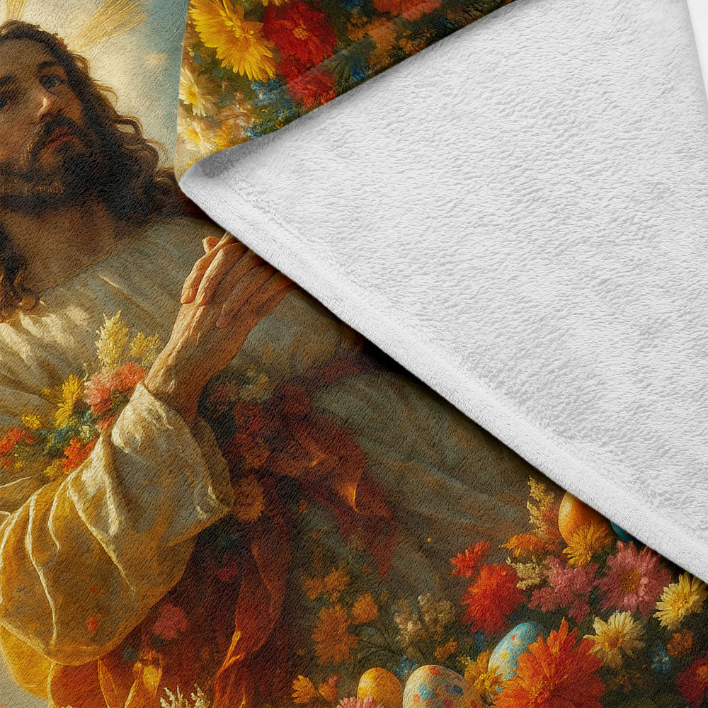 Plaid Jésus fleurs Pâques