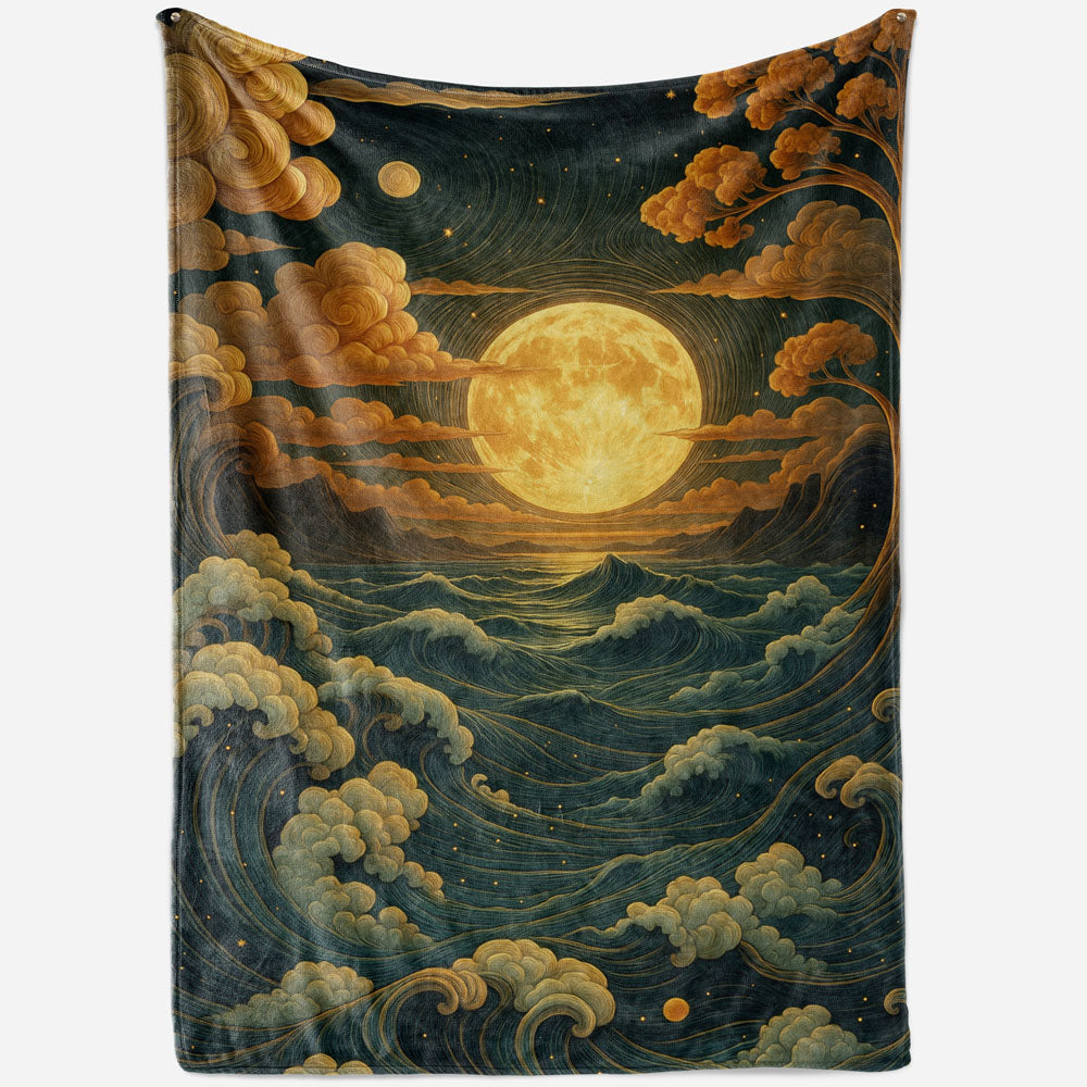 Plaid japonais lune et océan