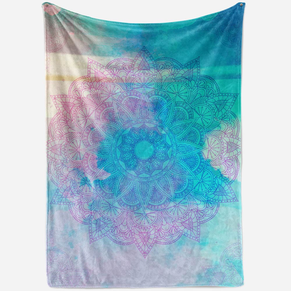 Plaid mandala zen dégradé turquoise