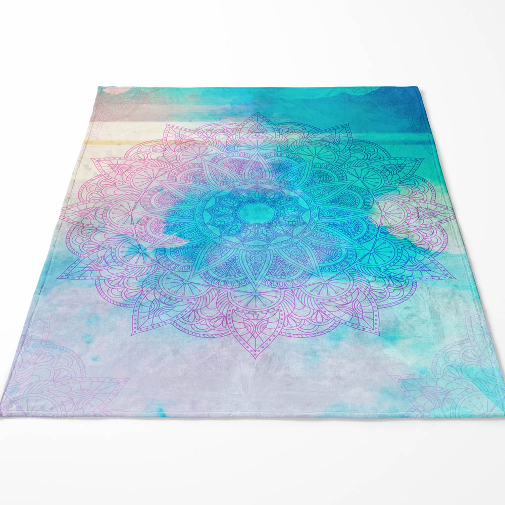 Plaid mandala zen dégradé turquoise