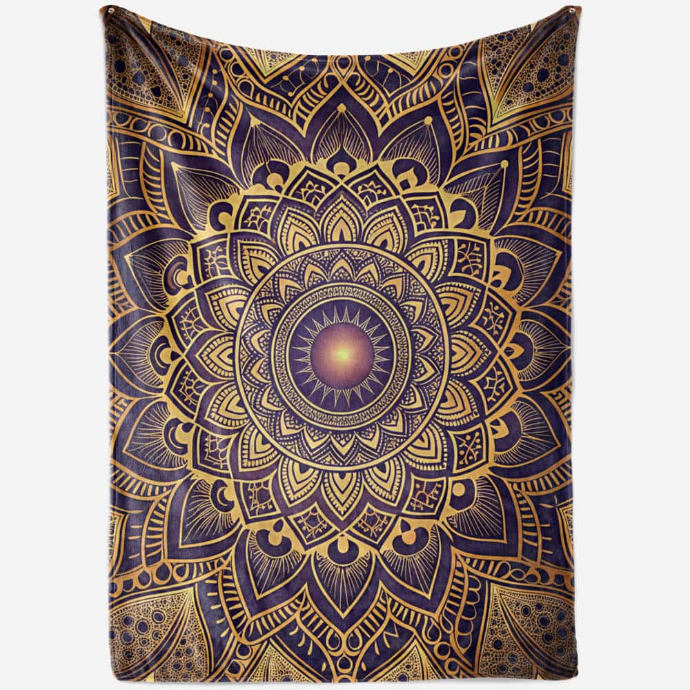 Plaid mandala oriental bleu nuit et or