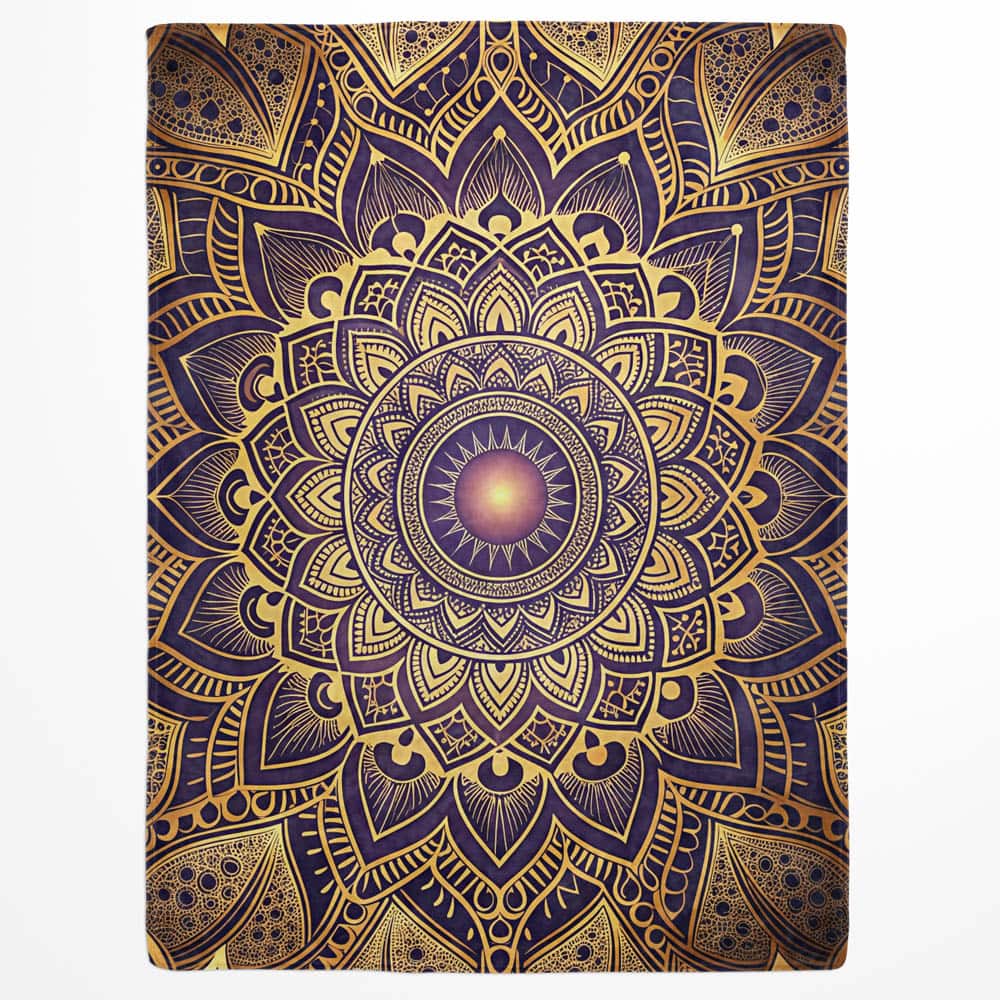 Plaid mandala oriental bleu nuit et or