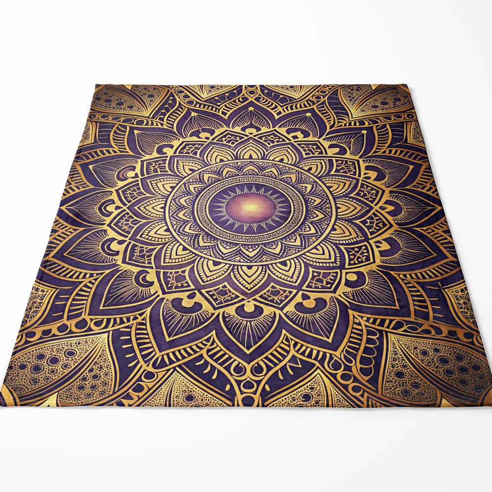 Plaid mandala oriental bleu nuit et or