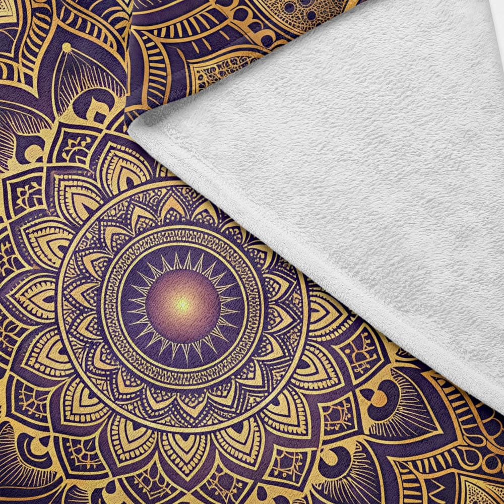 Plaid mandala oriental bleu nuit et or