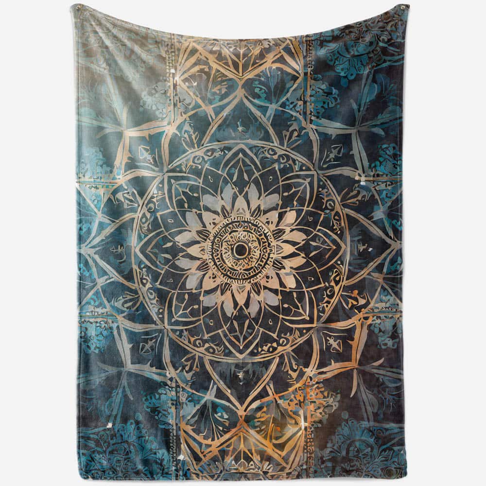 Plaid mandala spirituel bleu et doré
