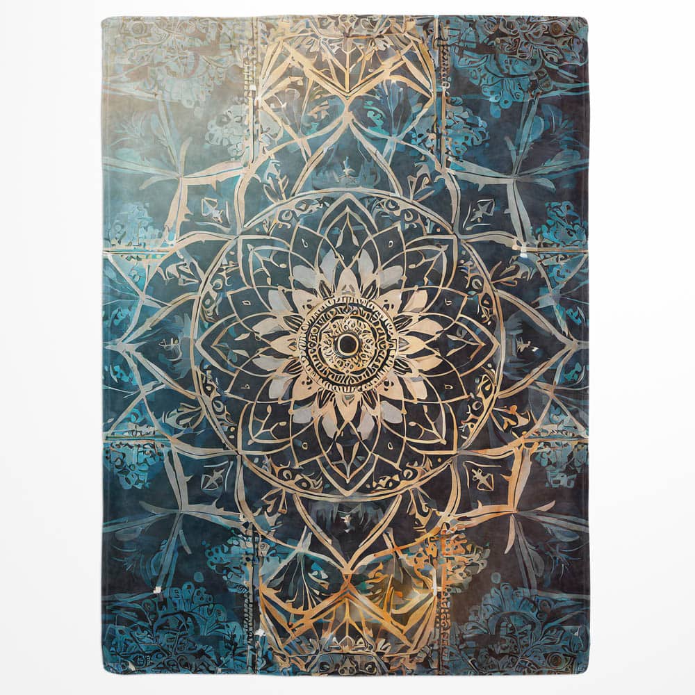 Plaid mandala spirituel bleu et doré