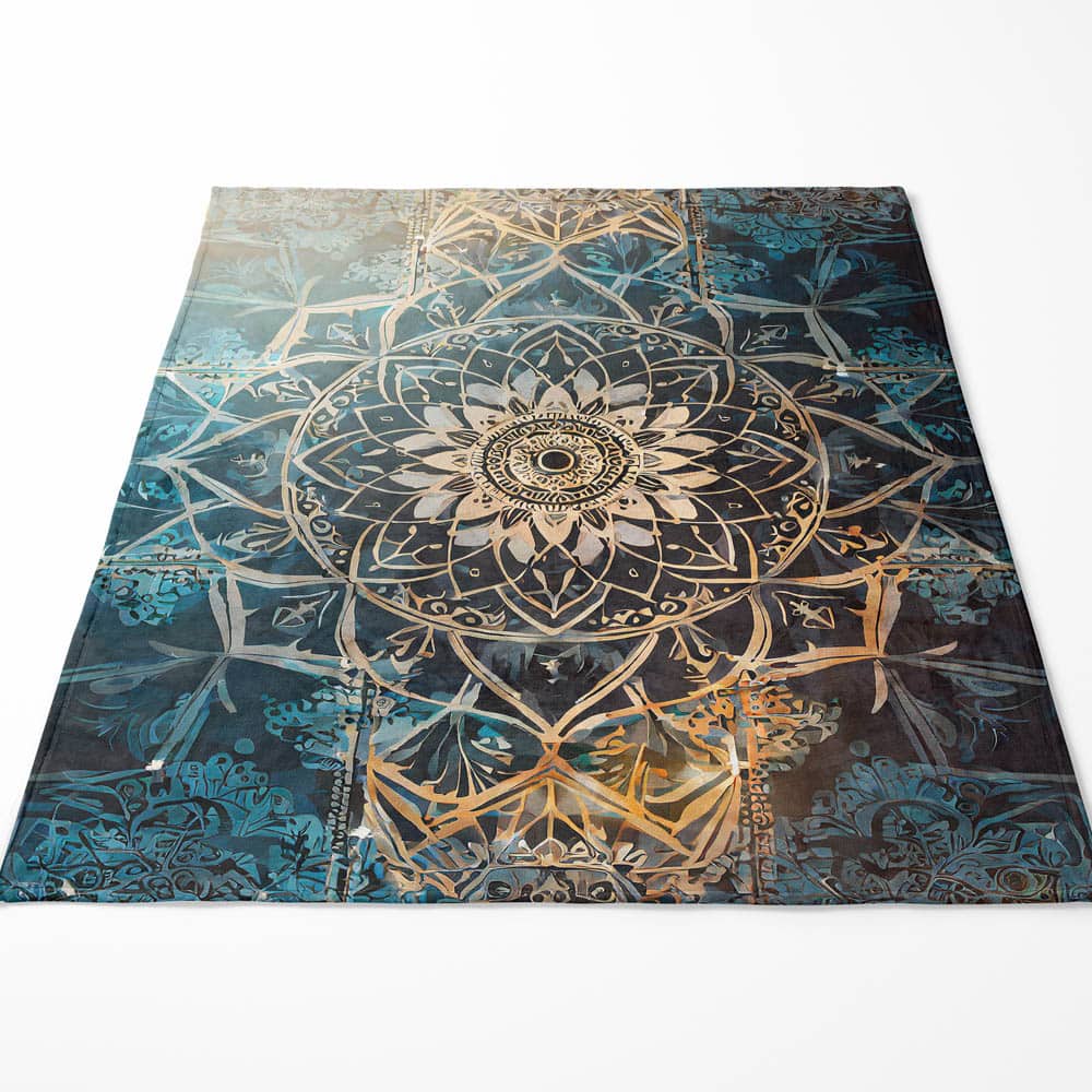 Plaid mandala spirituel bleu et doré