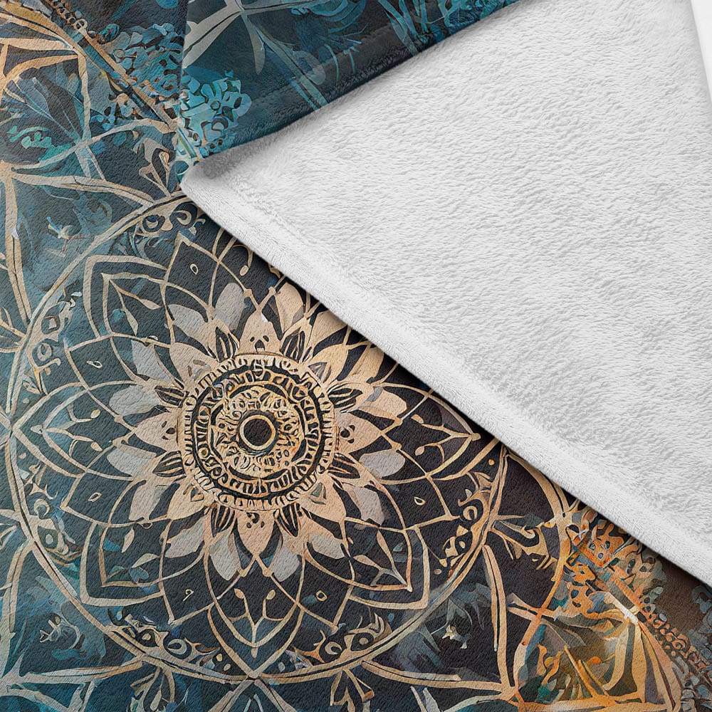 Plaid mandala spirituel bleu et doré