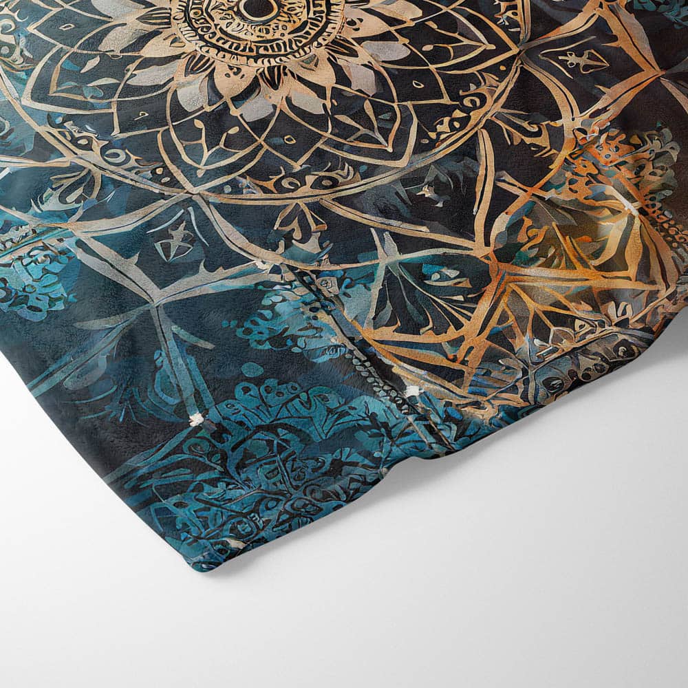 Plaid mandala spirituel bleu et doré