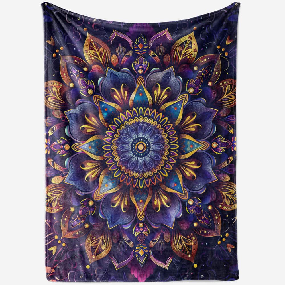 Plaid mandala violet doré spirituel