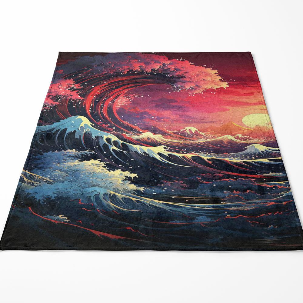 Plaid vague japonaise coucher de soleil
