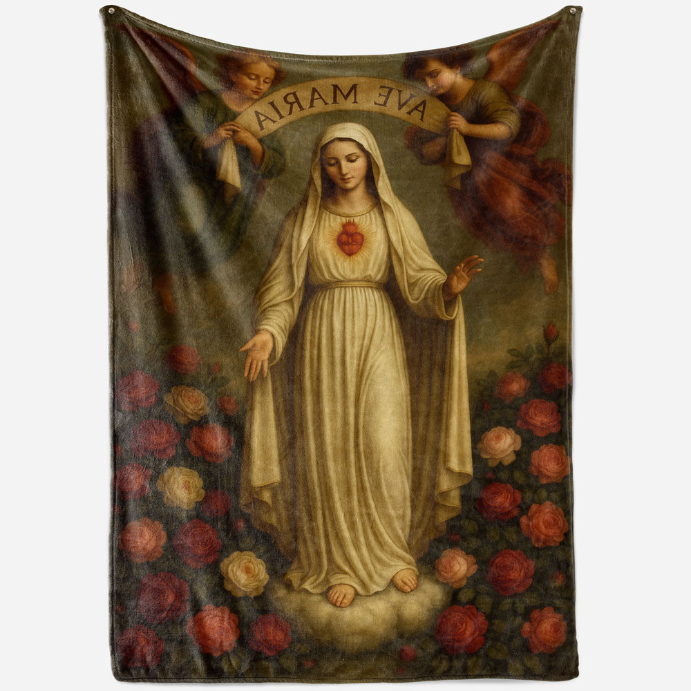 Plaid vierge Marie anges roses