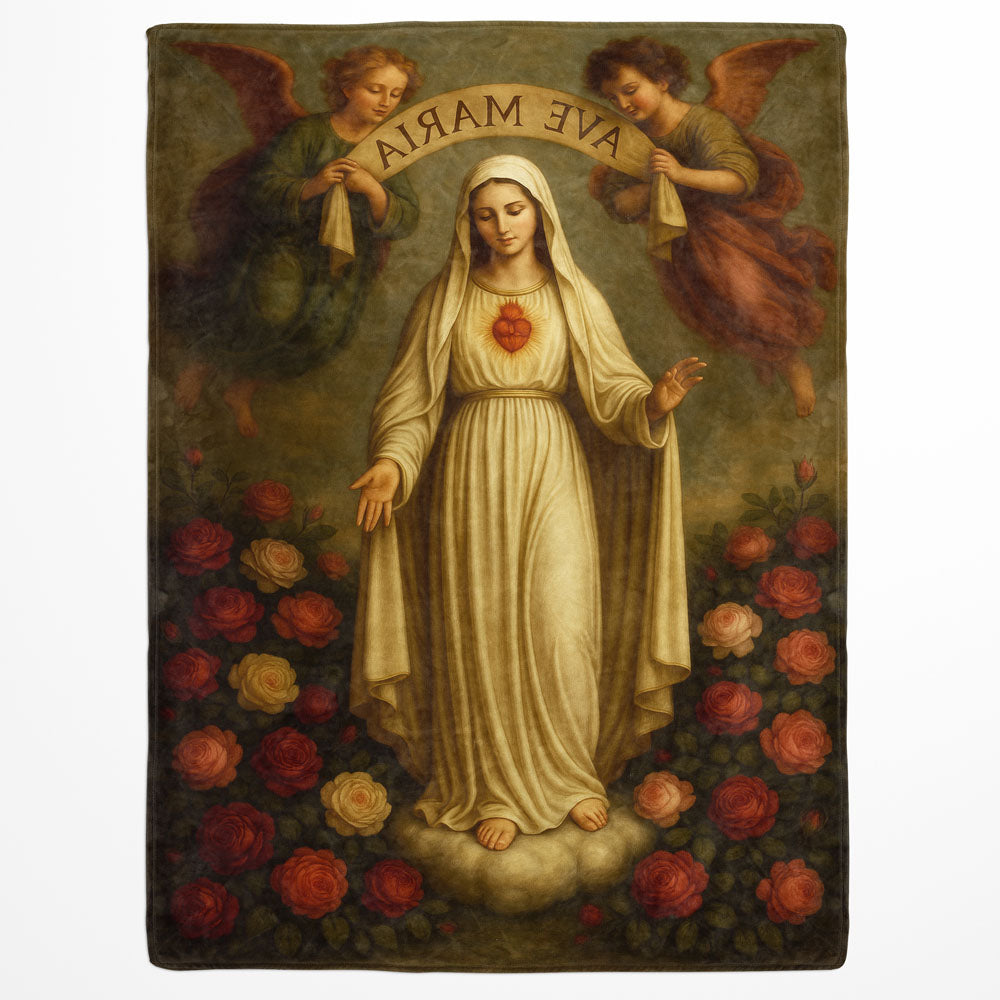 Plaid vierge Marie anges roses