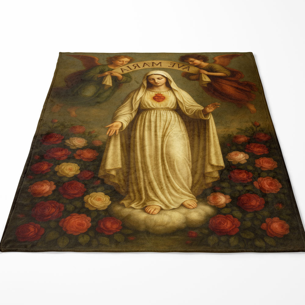 Plaid vierge Marie anges roses