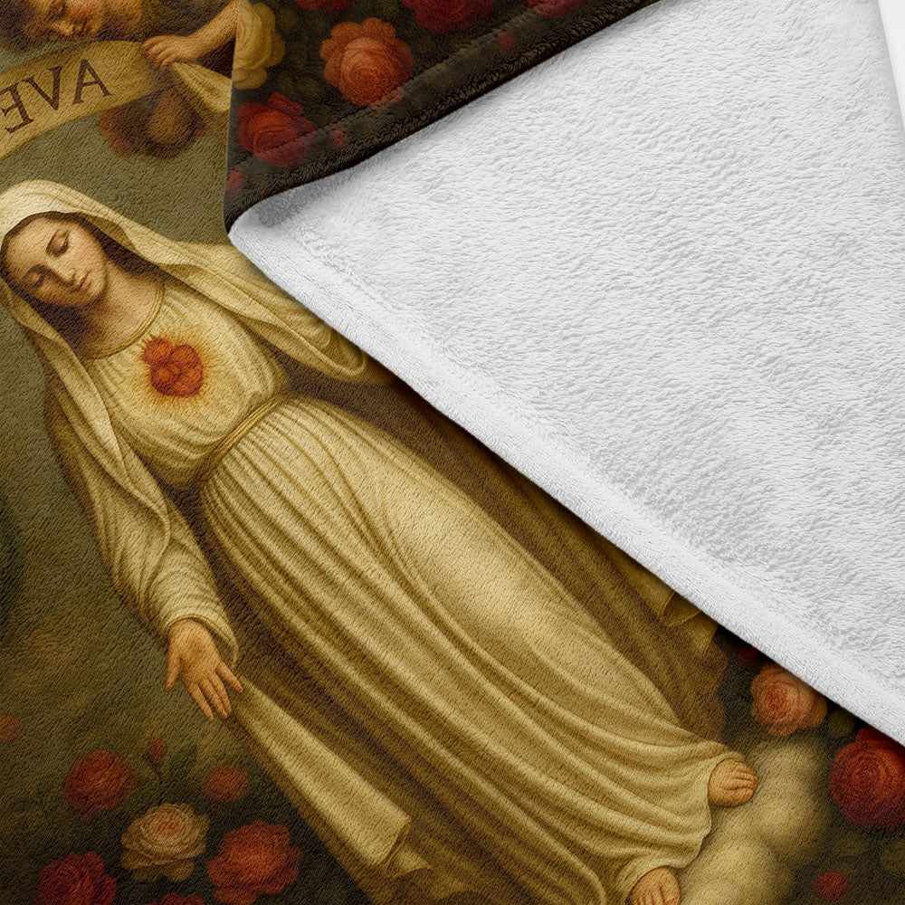 Plaid vierge Marie anges roses